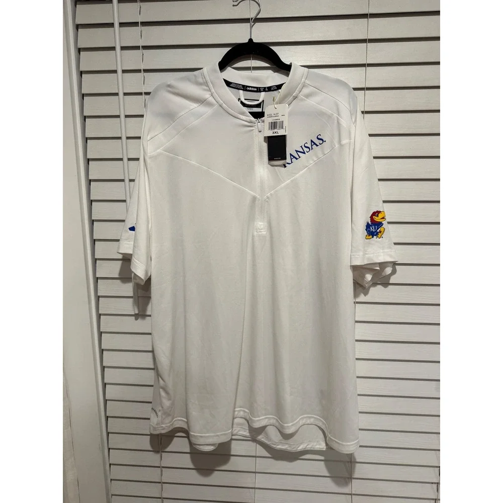 Adidas Kansas Jayhawks Mens 3XL White 1/4 Zip Athletic Shirt‎ KU Logo NWT
